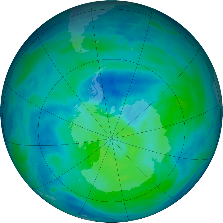 Antarctic ozone map for 12 March 1993